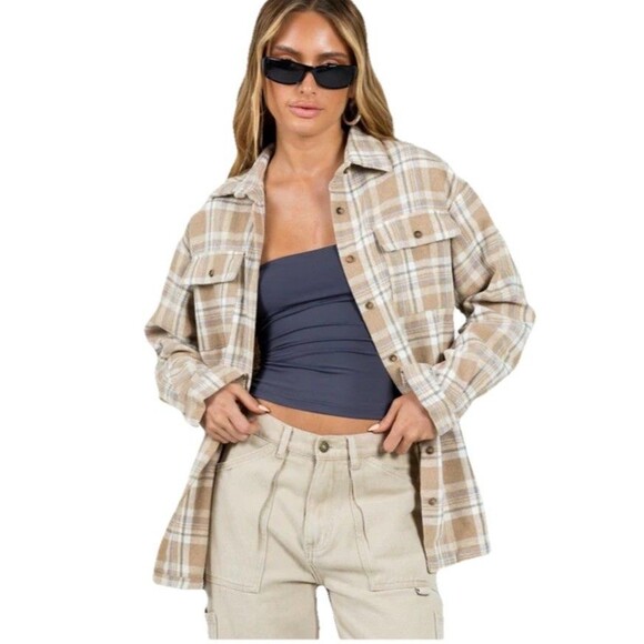 Princess Polly Tops - PRINCESS POLLY Mila Plaid Oversized Flannel Button-up Shirt Shacket Size 0